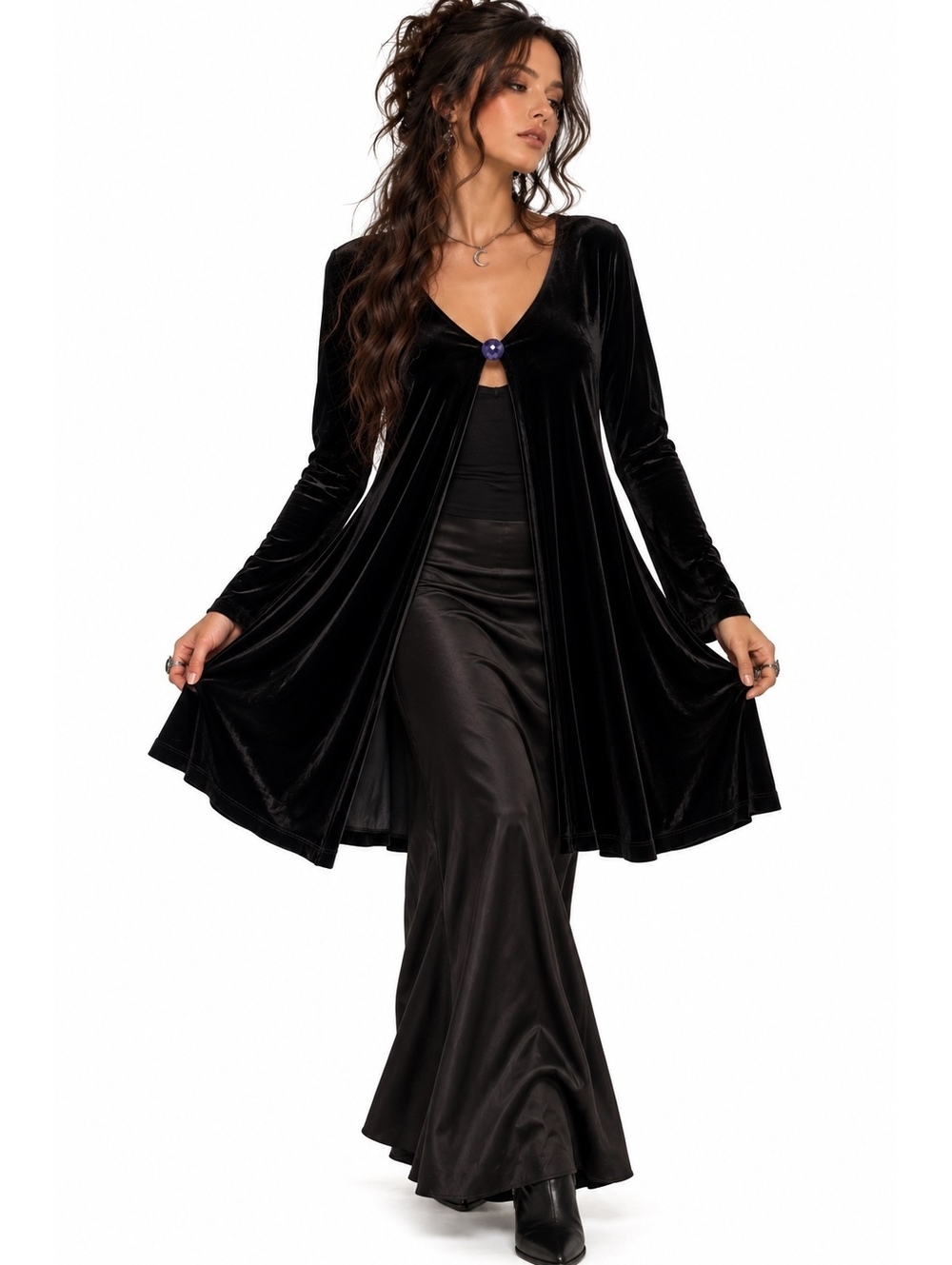 Vintage Y2K Maria Gabrielle Whimsigoth Black Velvet Cape Cardigan